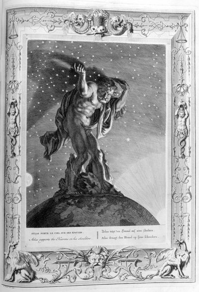 Atlas gökyüzünü omuzlarında destekliyor, 1733 by Bernard Picart