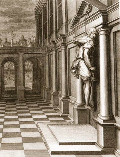İphis, Anaxarete'yi Elde Edemediği İçin Çaresizlik İçinde Kendini Astı, 1731 by Bernard Picart