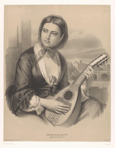 mandolin oynayan kadın İki tür tebeşirle ilgili büyük çalışmalar (seri başlığı) Grande étude aux deux boya kalemleri (nesne üzerinde seri başlığı) by Bernard Romain Julien