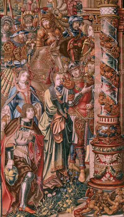 Flaman halısı. Seri Onur. İnanç (La Fe). Serinin ilk halısı. Bernard van Orley ve Jan Gossaert (Mabuse) çevresinden Model Karikatürcüler. Pieter van Aelst, Brüksel imalatı. Ca 1550. Kumaş Altın, gümüş, ipek ve yün. by Bernard van Orley