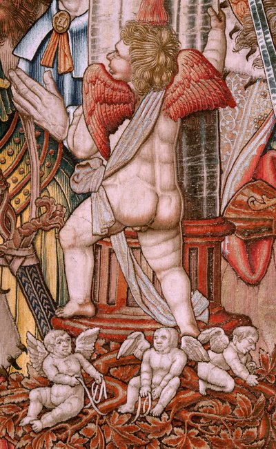 Flaman halısı. Dizi Onur; Asalet (La Nobleza). Serinin dördüncü halısı. Bernard van Orley ve Jan Gossaert (Mabuse) çevresinden Model Karikatürcüler. Pieter van Aelst, Brüksel imalatı. Ca 1550. Kumaş Altın, gümüş, ipek ve yün by Bernard van Orley