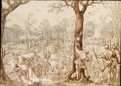 Oyunu Paylaşmak (avlanma günü sırasında ormandaki ziyafet sahnesi) - Çalışma Bernaert van Orley (1488-1541) (Barend, Barent, Bernard van Brussel), kağıt üzerine mürekkep (37 ,6x57,7) by Bernard van Orley