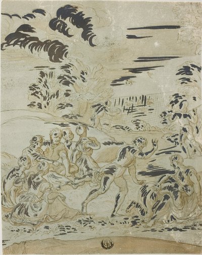 Pastoral Sahne: Kuşları Avlayan Adamlar, Yerde Oturan Çiftler by Bernard van Orley