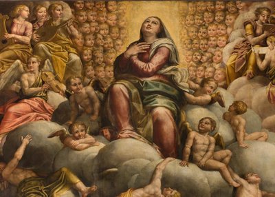 Apsis, Altarpiece by Bernardino Gatti, Il Sojaro adlı, Giovanni Battista Trotti tarafından tamamlanan, IL Malosso, Meryem
