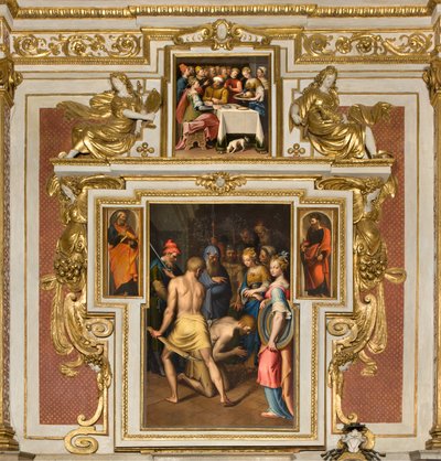 Our Lady of the People Şapeli, İkinci açıklık kuzey tarafı, Bernardino Campi, Vaftizcinin Decollation 1569, Yanlarda St. Peter ve St. Paul 1520-30, Bernardino Campi, Herod Ziyafeti 1569 by Bernardino Campi