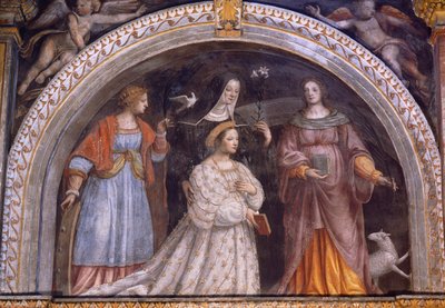 İtalya, Milano, Saint Maurice al Monastero Maggiore Kilisesi, Ginevra Bentivoglio Sforza peçe alıyor by Bernardino Luini