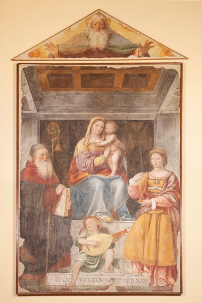 Madonna ve Çocuk, St Anthony Great, St Barbara ve müzisyen melek by Bernardino Luini