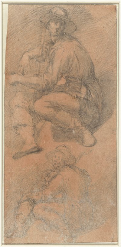 Oturan bir adamın iki figür çalışması by Bernardino Poccetti