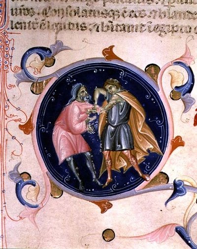 Valois'li Charles V'nin İncil'inden (parşömen) tartışan iki adamın minyatürü by Bernardino da Modena