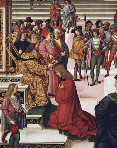 Enea Silvio Piccolomini (Pius II), imparator Frederick III tarafından kısa şair olarak taç giydi. Detay - Fresk by Bernardino di Betto Pinturicchio