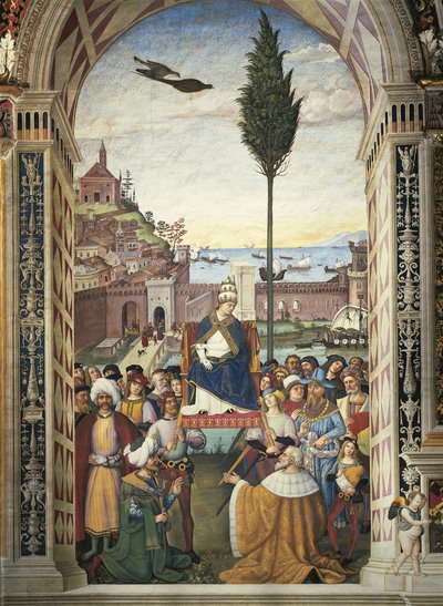 İtalya, Siena, Katedral, Piccolomini Kütüphanesi, II. Pius Hikayeleri: II. Pius, Haçlı Seferini hızlandırmak için Ancona