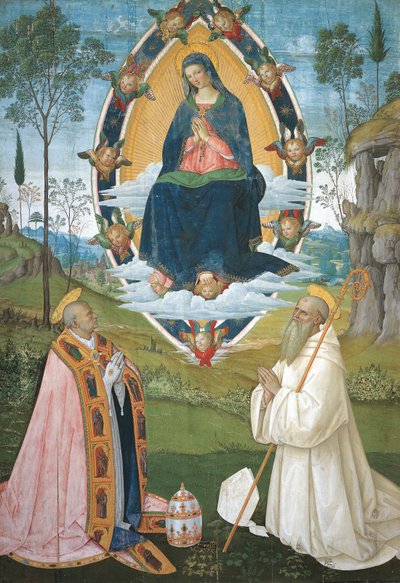 Gregory Great ve Saint Benedict ile Madonna by Bernardino di Betto Pinturicchio
