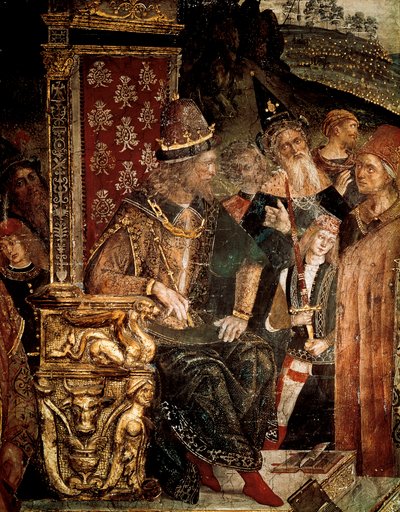 İskenderiyeli Aziz Catherine'in Roma İmparatoru Maximian Herkül'den önceki filozoflarla tartışması, Cesare Borgia'nın detayı by Bernardino di Betto Pinturicchio