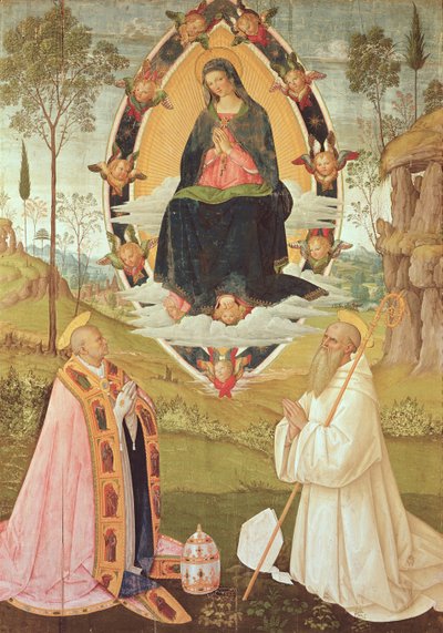 Aziz Gregory ve Aziz Benedict ile Şanlı Bakire (panelde sıcaklık) by Bernardino di Betto Pinturicchio