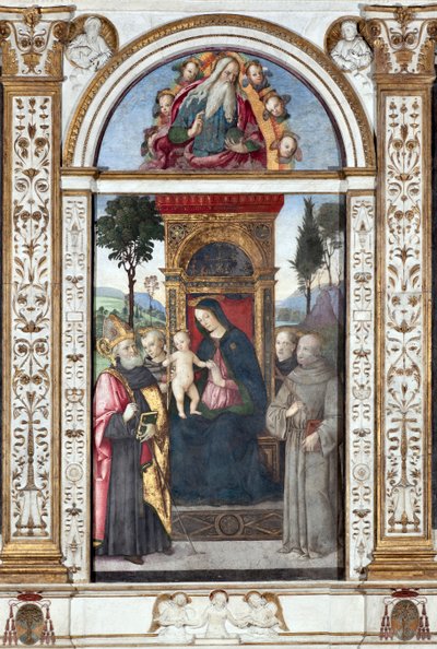 Çocuklu Bakire ve Aziz Augustine, Aziz Francis ve Padua Aziz Anthony - Pinturicchio (Bernardino di Betto) (1454-1513) 1484-1492 Roma, Basilica di Santa Maria del Popolo (Santa Maria del Popolo Kilisesi), Basili Şapeli della Rovere İtalya by Bernardino di Betto Pinturicchio