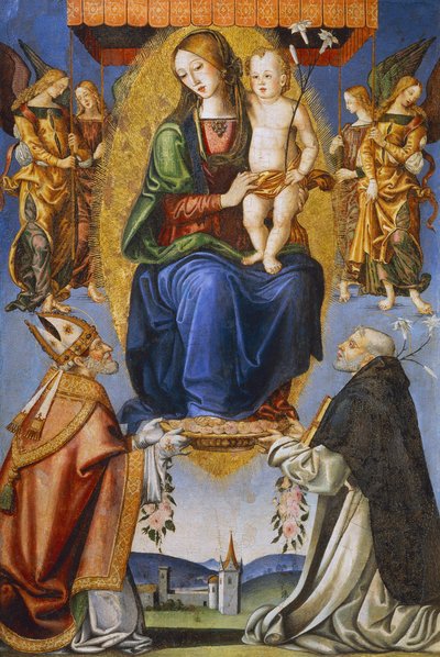 Aziz Severino ve Dominic ile Madonna ve Çocuk (tuval üzerine tempera) by Bernardino di Mariotto