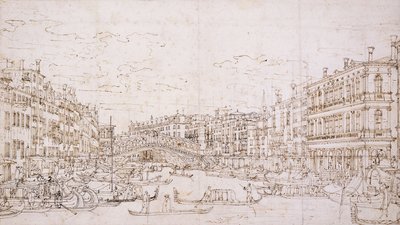 Güneyden Rialto Köprüsü ile Büyük Kanal, Venedik, by Bernardo Bellotto