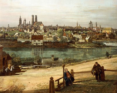 Ortasında Isar nehri bulunan Haidhausen'den Münih manzarası, detay by Bernardo Bellotto