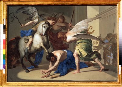 "Heliodorus'un Tapınaktan Çıkarılması" (Heliodorus'un Tapınaktan Çıkarılması) Heliodorus (Heliodoros), hükümdarının emriyle Kudüs tapınağının hazinelerini ele geçirmeye çalıştığı için tapınaktan kovulur. Bernardo Cavallino tarafından boya by Bernardo Cavallino