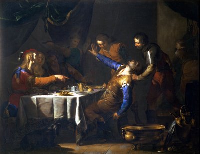 Amnon'un kardeşi Absalom tarafından öldürülmesi (tuval üzerine yağlı boya) by Bernardo Cavallino