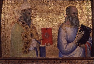Aziz Gregory the Great (c.540-604) ve tanımlanamayan aziz (panelde tempera) by Bernardo Daddi