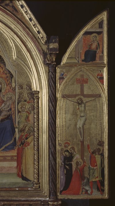 Üç Parçalı (sağ panel) İsa'nın Çarmıha Gerilmesi ve Müjde (üstte) 1338 (panelde tempera ve altın varak) (ayrıca bkz. 225310, 225332) by Bernardo Daddi