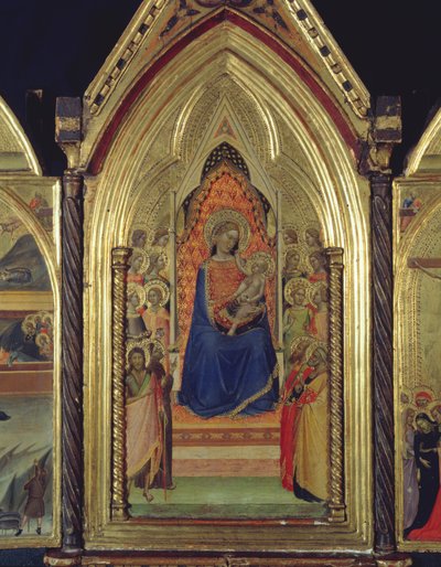 Bakire ve Enthroned Çocuk Üçlemesi, 1338 (panelde tempera ve altın varak) (ayrıca bkz. 225310, 225332) by Bernardo Daddi