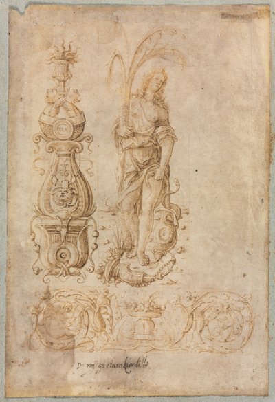 Şamdan Tasarımı, Alegorik Bolluk Figürü, Süs Rölyef Tasarımı, c. 1490'lar. by Bernardo Parentino