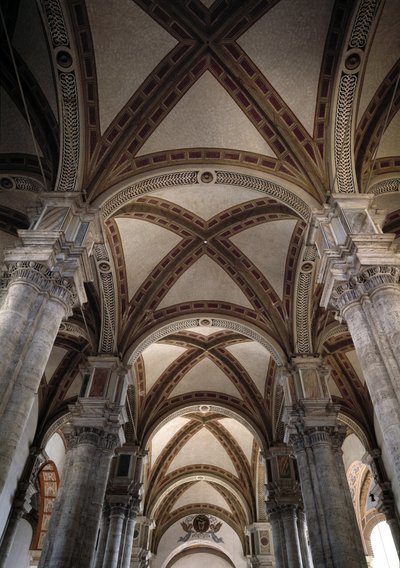 Bernardo Rossellino tarafından tasarlanan Pienza kilisesinin nefsinin tonozlarının görünümü by Bernardo Rossellino