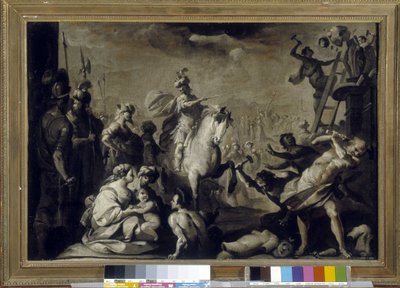 Konstantin (Konstantin I, Caius Flavius ​​​​Valerius Aurelius Constantinus, Roma imparatoru öldü 337) putları dağıttı. (tuval üzerine maroufle kağıdı) by Bernardo Strozzi