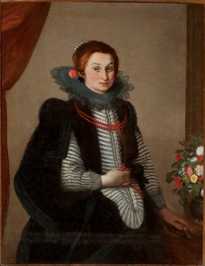 Mercan kolyeli genç bayan portresi (tuval üzerine yağlı boya) by Bernardo Strozzi