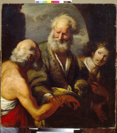 Aziz Peter bir felçliyi iyileştiriyor. (Aziz Peter Bir Felçli Şifa). Boyama Bernardo Strozzi (1581-1644), tuval üzerine yağlıboya, İtalyan sanatı (Cenova) by Bernardo Strozzi