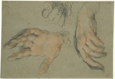 Üç El Çalışması, 1625-30 (kağıt üzerinde siyah ve kırmızı tebeşir) by Bernardo Strozzi