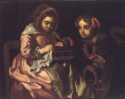 İki Kız Dikiş by Bernardt Keil or Keyl
