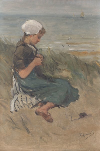 Kum Tepelerinde Örgü Yapan Kız by Bernardus Johannes Blommers