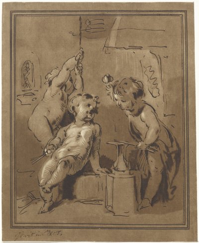 Bir örs üç putti by Bernhard Schreuder