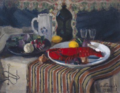Istakoz ve limonlu tabak (tuval üzerine yağlı boya) by Bernt Wilhelm Tunold