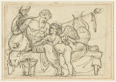 Amor'u tasvir eden bir kabartma ve Anacreon'un yatan bir figürü için tasarım by Bertel Thorvaldsen