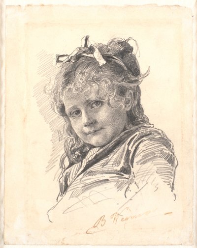 Uzun saçlı ve saç bandı olan küçük bir kızın portresi by Bertha Wegmann