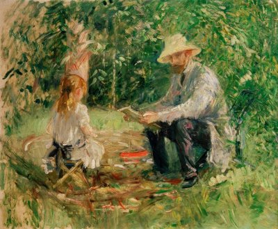 Eugène Manet ve kızı bahçede by Berthe Morisot
