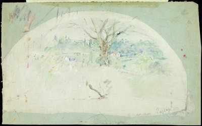 Bougival'i tasvir eden yelpaze, 1884 (ipek üzerine yağ, kurşun kalem ve klozet) by Berthe Morisot