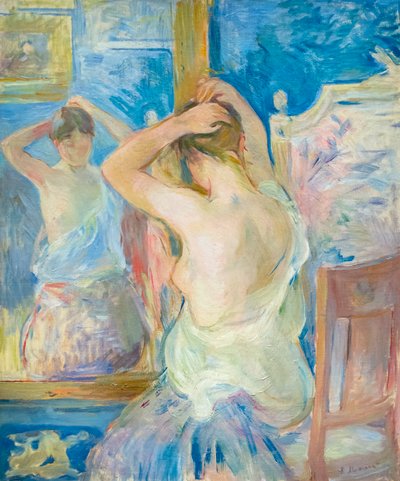 Aynanın önünde, c. 1890 (tuval üzerine yağlı boya) by Berthe Morisot