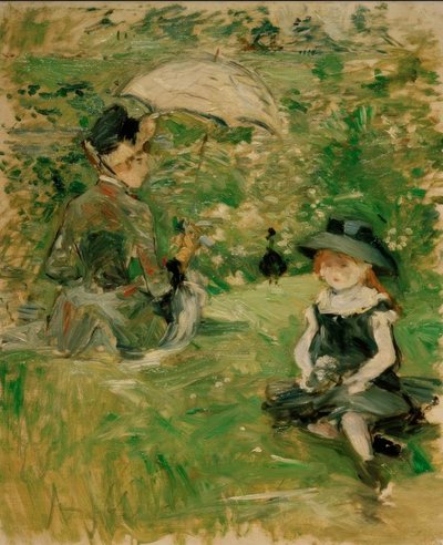 Adada genç kadın ve çocuk by Berthe Morisot