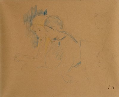 Genç Kızların Portresi (renkli boya kalemleri ve kurşun kalem) by Berthe Morisot