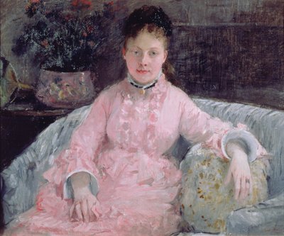 Pembe elbiseli bir kadın portresi by Berthe Morisot