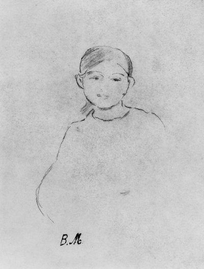 Genç bir kızın portresi, 1887 (kağıt üzerinde siyah kurşun) by Berthe Morisot