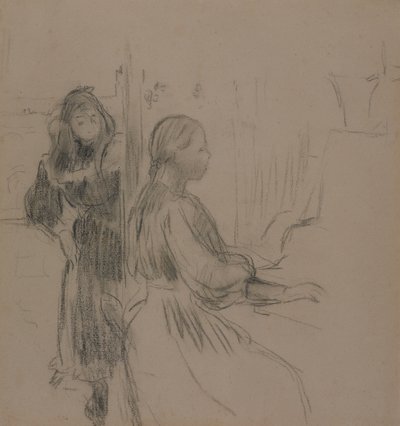 La Musique için çalışma, 1893 (kağıt üzerine kömür) by Berthe Morisot