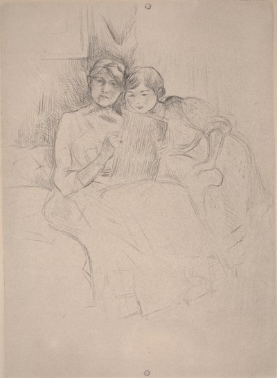 Çizim Dersi - Berthe Morisot kızıyla çizim yapıyor, c.1889-90 (kuru nokta) by Berthe Morisot
