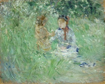 'Bougival'de bir çayırda kadın ve çocuk', 1882 by Berthe Morisot