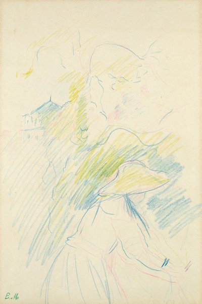 Bahçedeki genç kız, 1888 (kağıt üzerine renkli kalem) by Berthe Morisot